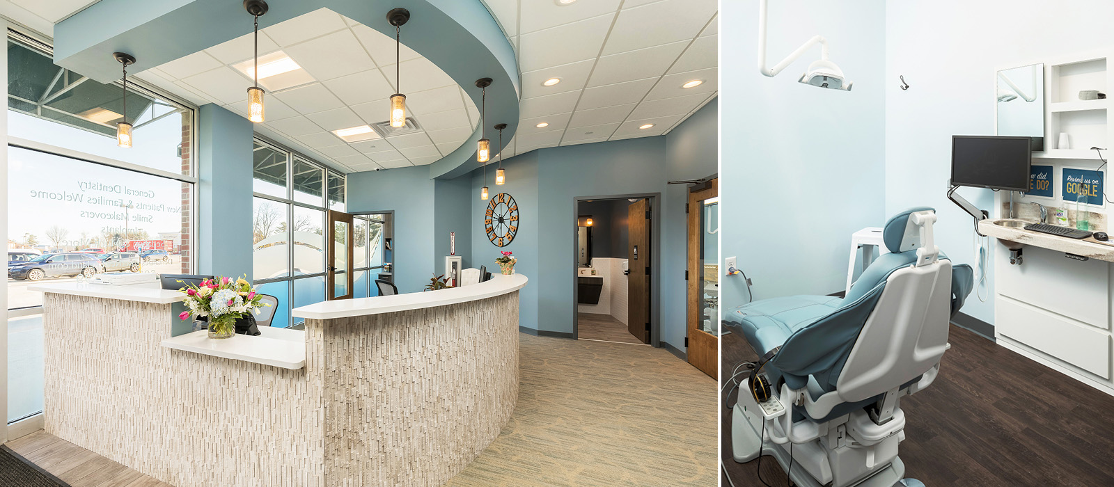 Dental Design of New England reception desk and treatment room